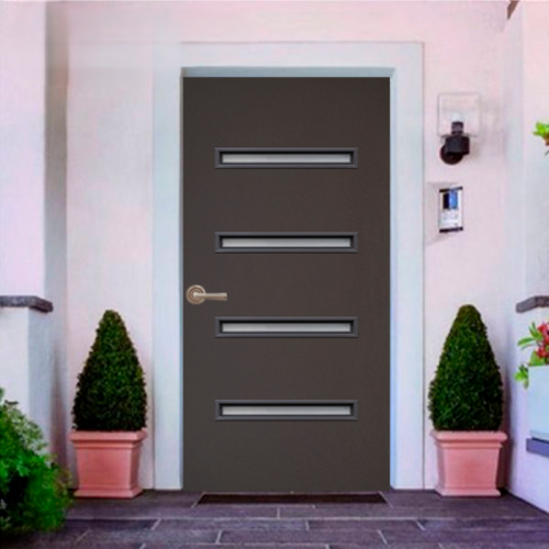 Puerta de Acero 4 Vitrales Horizontales Chocolate 90CM