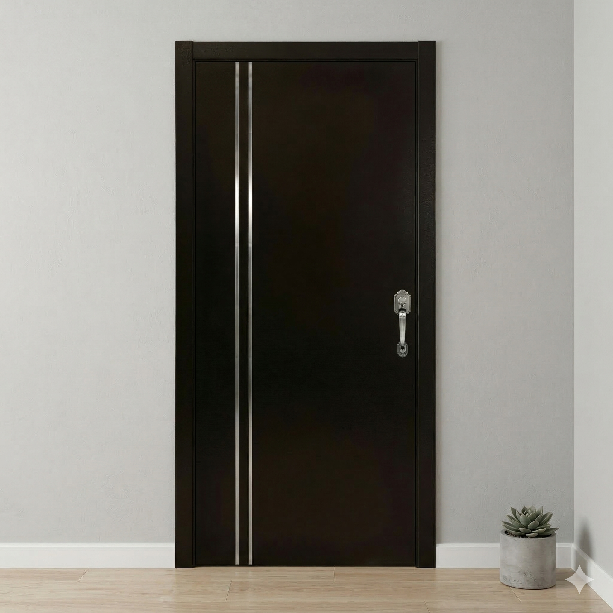 Puerta de Acero 2 Soleras de Aluminio Verticales Chocolate 90cm