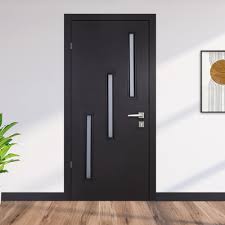 Puerta de Acero 3 Vitrales Verticales Chocolate 90cm