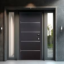 Puerta de Acero 4 Soleras de Aluminio Horizontales Chocolate 90cm