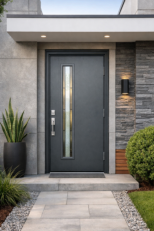 Puerta de Acero con Vitral Vertical Gris Hinton 90cm