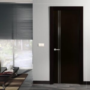 Puerta de Acero 2 Soleras de Aluminio Verticales Chocolate 90cm